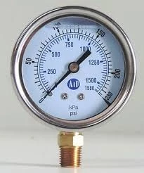 White International 50mm Stainless Steel Glycerin Filled Pressure Gauge With 1/4" Bottom Entry